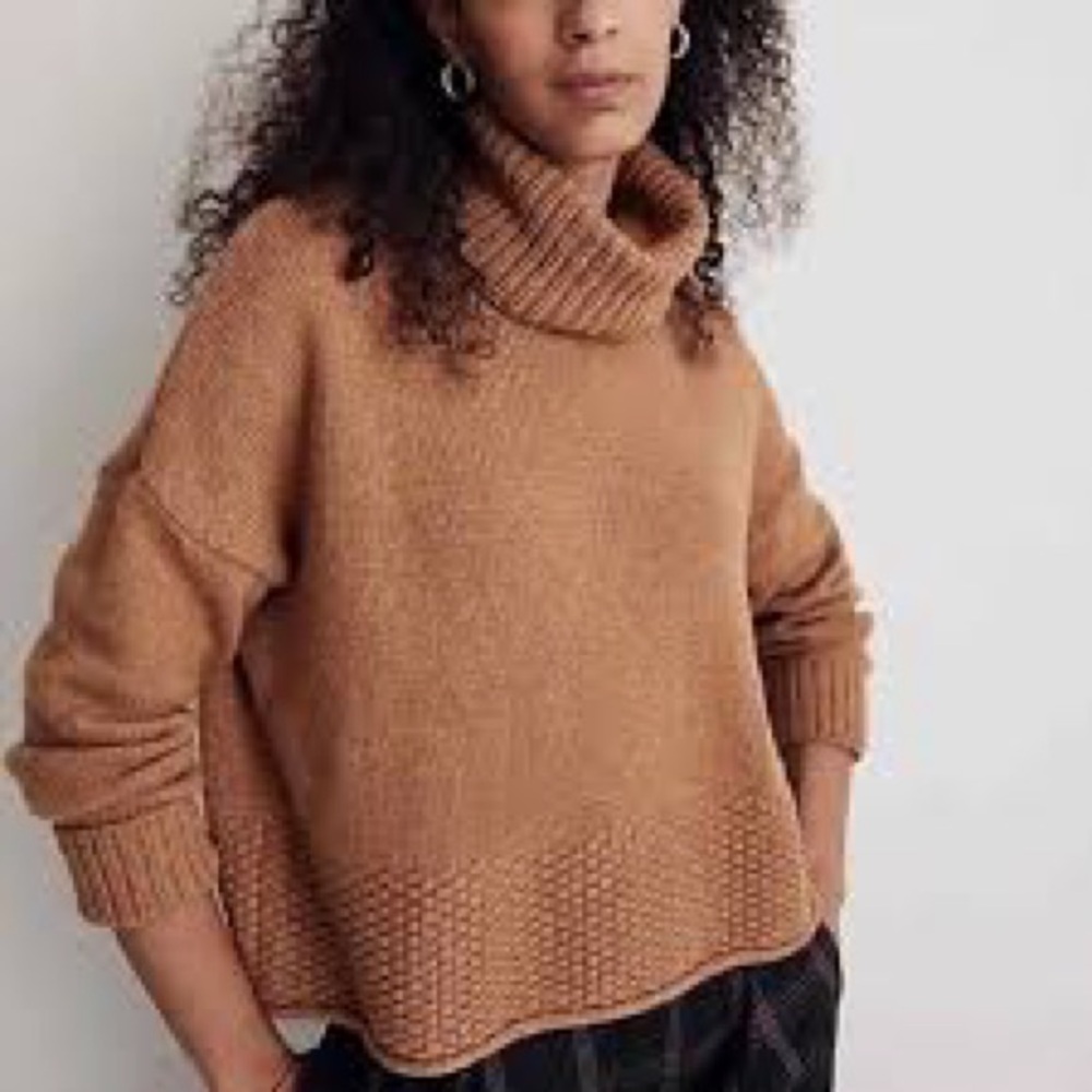Madewell‎ Women's Sadler Boxy Turtleneck Wool Blend Sweater Size L Camel